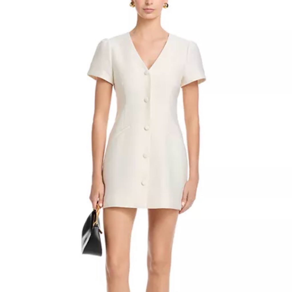 French Connection Structured Taffeta V Neck Short Sleeve Mini Dress
